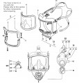 Exploded view of Divator Mask parts, showing Port Blank, or cover